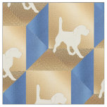 Beagle Silhouette on Brown and Blue Cubes Fabric