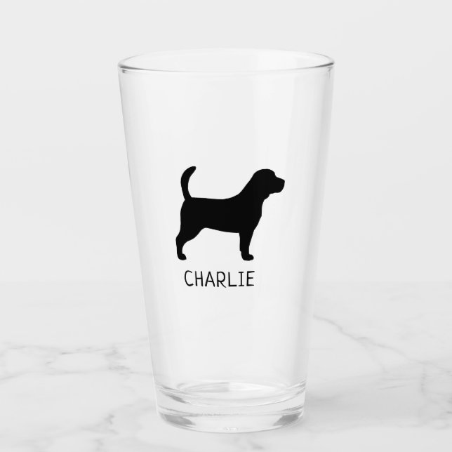 Beagle Silhouette Personalized Dog Breed Glass (Front)