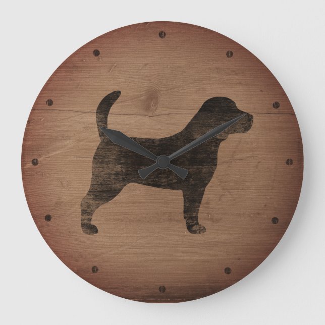 Beagle Silhouette Rustic Style Large Clock (Front)