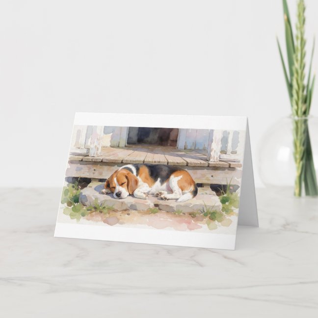 Beagle Sleeping Under The Farmhouse Porch Step Gre Card