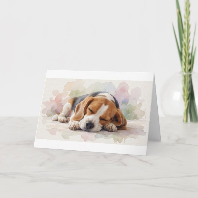 Beagle Sleeping With One Ear Flopped Over The Nose Card