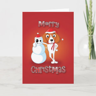 beagle - snowman - merry christmas holiday card
