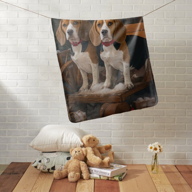 Beagle Snowy Sleigh Christmas Decor  Baby Blanket (In Situ)