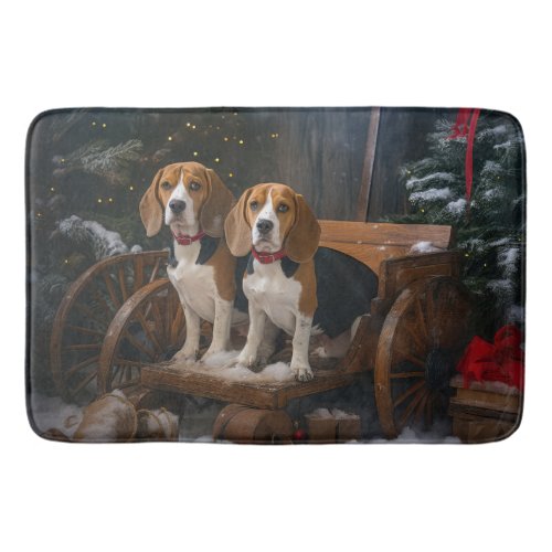 Beagle Snowy Sleigh Christmas Decor  Bath Mat