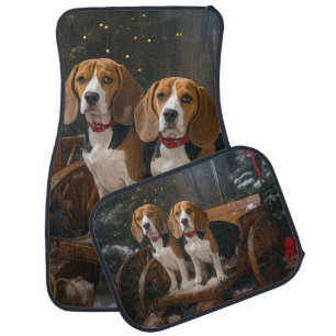 Beagle Snowy Sleigh Christmas Decor Car Floor Mat