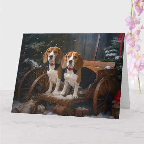 Beagle Snowy Sleigh Christmas Decor  Card