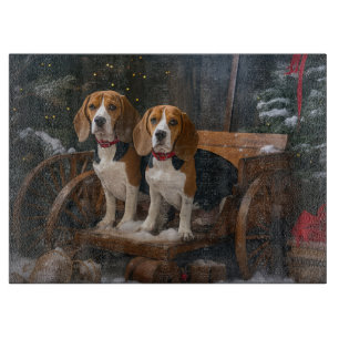 Beagle Snowy Sleigh Christmas Decor Cutting Board