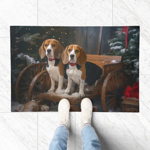 Beagle Snowy Sleigh Christmas Decor  Doormat