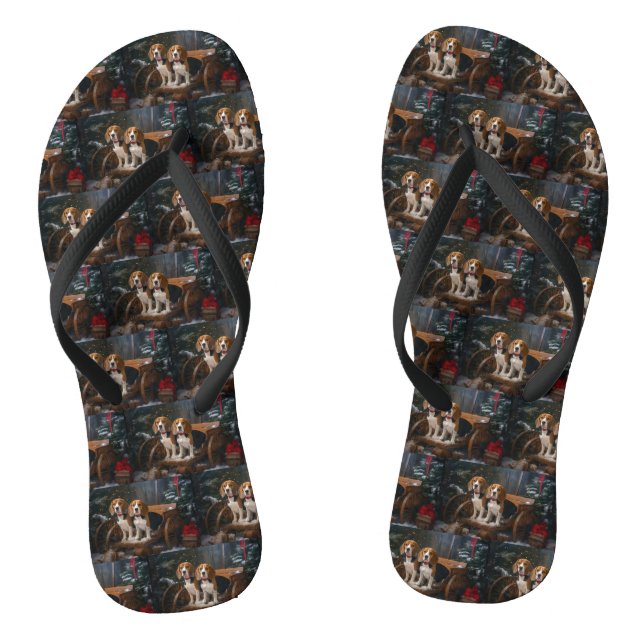 Beagle Snowy Sleigh Christmas Decor  Flip Flops (Footbed)