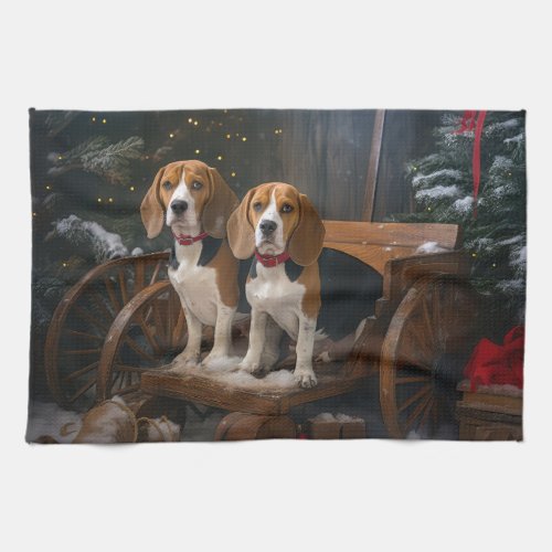 Beagle Snowy Sleigh Christmas Decor  Kitchen Towel