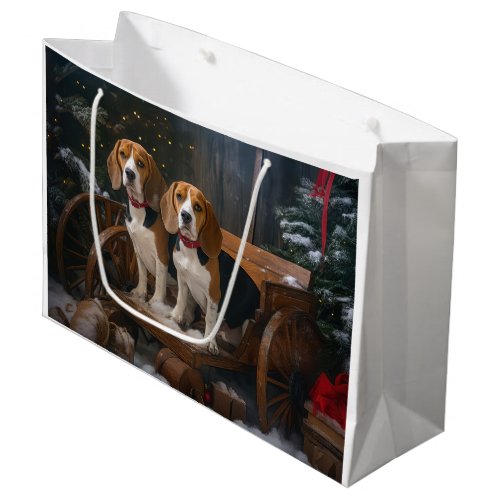 Beagle Snowy Sleigh Christmas Decor  Large Gift Bag