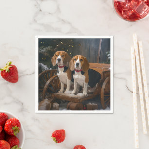 Beagle Snowy Sleigh Christmas Decor Napkins