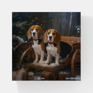 Beagle Snowy Sleigh Christmas Decor Paperweight