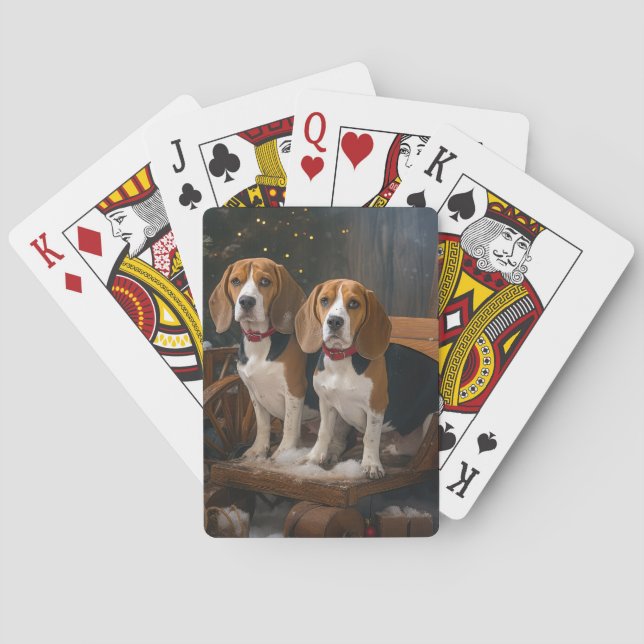 Beagle Snowy Sleigh Christmas Decor  Poker Cards (Back)