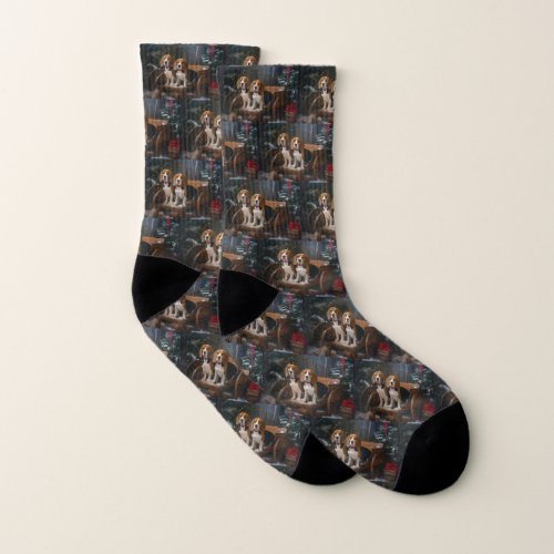 Beagle Snowy Sleigh Christmas Decor  Socks