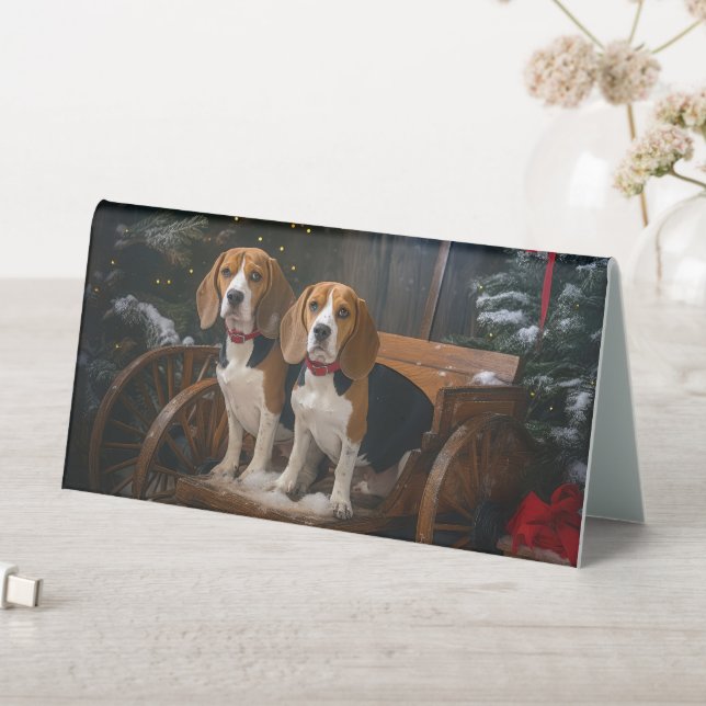 Beagle Snowy Sleigh Christmas Decor  Table Tent (In SItu (Table))