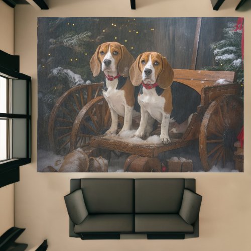 Beagle Snowy Sleigh Ride Christmas Decor  Rug