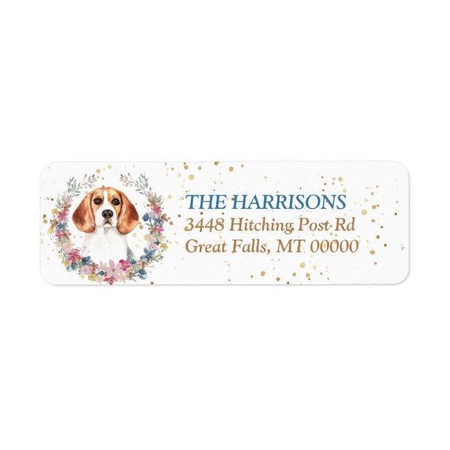 Beagle Spring Flowers Wreath Label (Front)