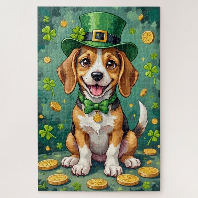 Beagle St Patrick’s Day Happy Lucky Dog Jigsaw Puzzle (Vertical)