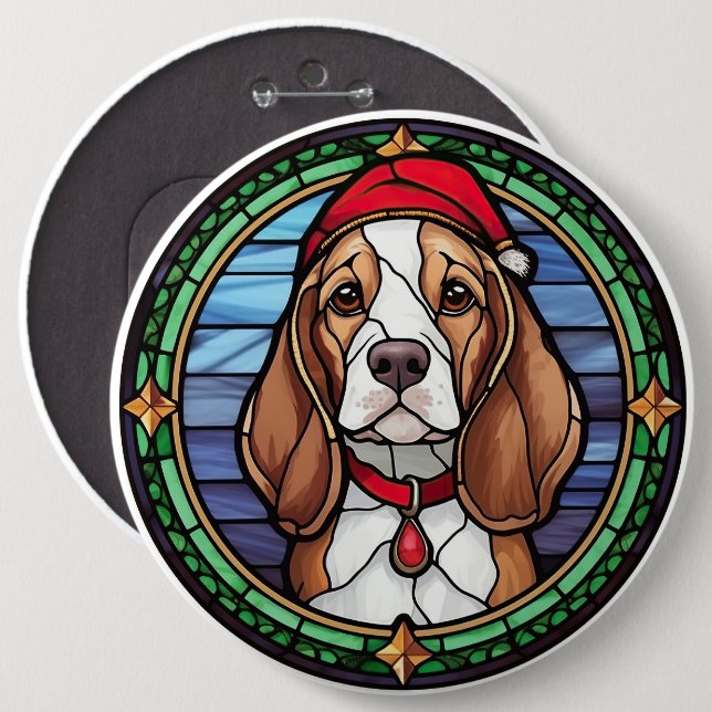 Beagle Stained Glass Christmas Button (Front & Back)