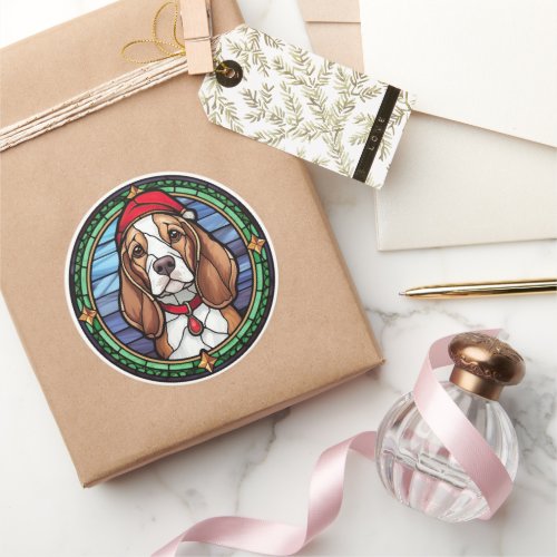 Beagle Stained Glass Christmas Classic Round Sticker