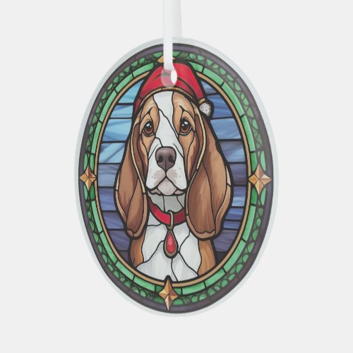 Beagle Stained Glass Christmas Glass Ornament