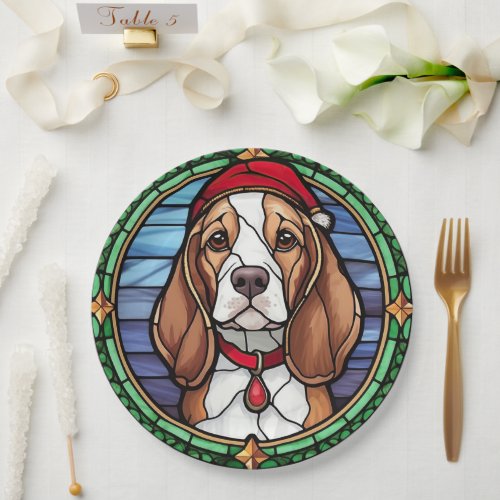 Beagle Stained Glass Christmas Paper Plates