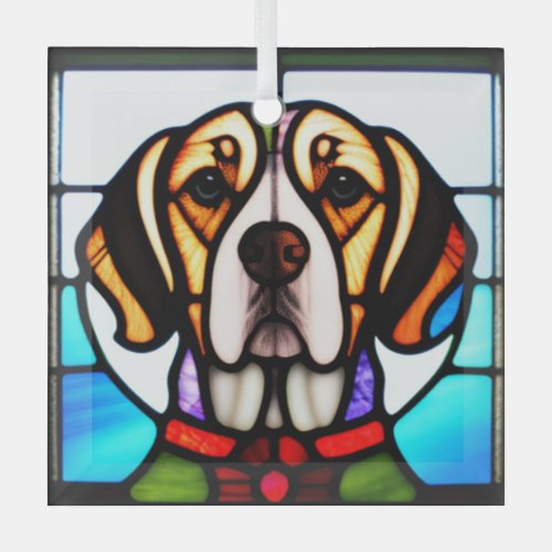 Beagle Stained Glass  Glass Ornament