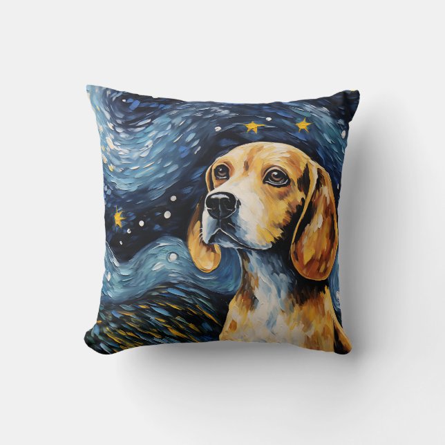 Beagle Starry Night Throw Pillow (Front)