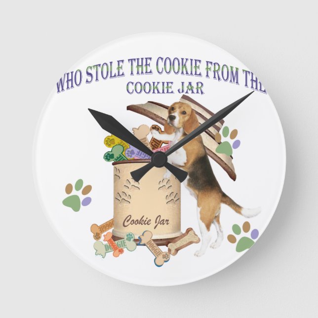 Beagle Stole The Cookie From The Cookie Jar Round Clock (Front)