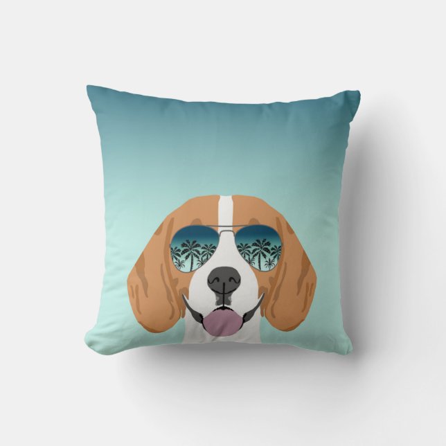 Beagle sunglasses summer dog pillow (Front)