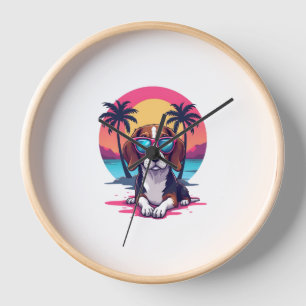 Beagle Sunset Background Shirt, Beagle Mom, Beagle Clock