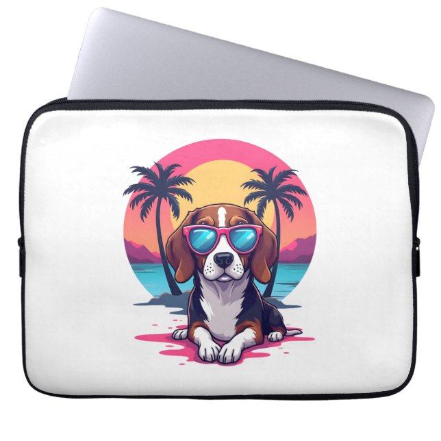 Beagle Sunset Background Shirt, Beagle Mom, Beagle Laptop Sleeve (Front)