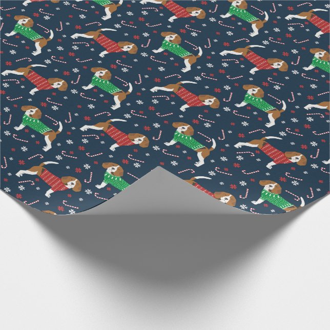 Beagle Sweater Christmas Dog Wrapping Paper (Corner)