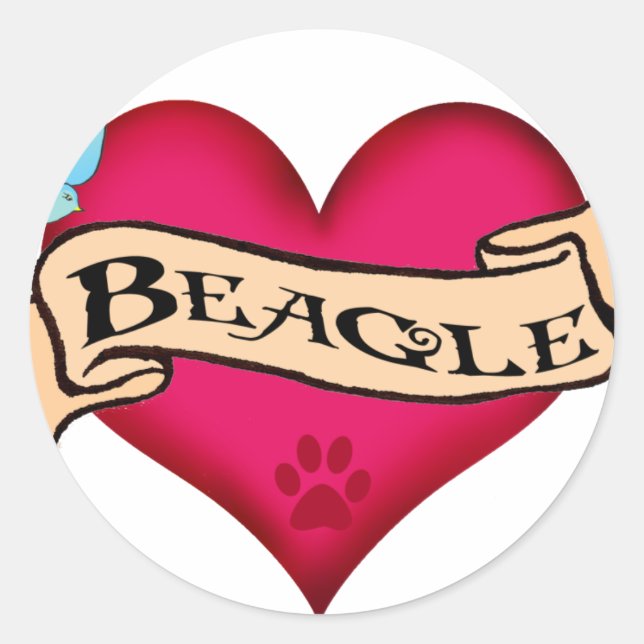 Beagle Tattoo Heart Classic Round Sticker (Front)