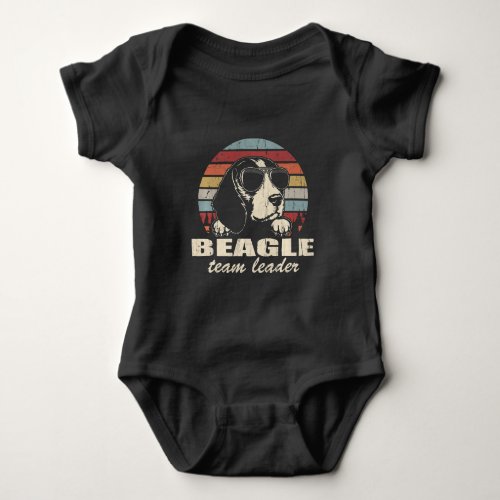 Beagle Team Leader Cool Dog Sunglasses Baby Bodysuit