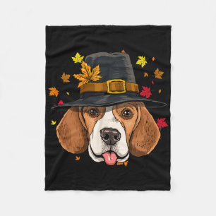 Beagle Thanksgiving Pilgrim Turkey Day Autumn Fall Fleece Blanket