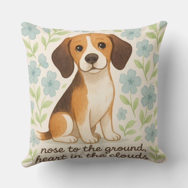Beagle Throw Pillow Gift for Dog Lovers Floral Pet (Back)