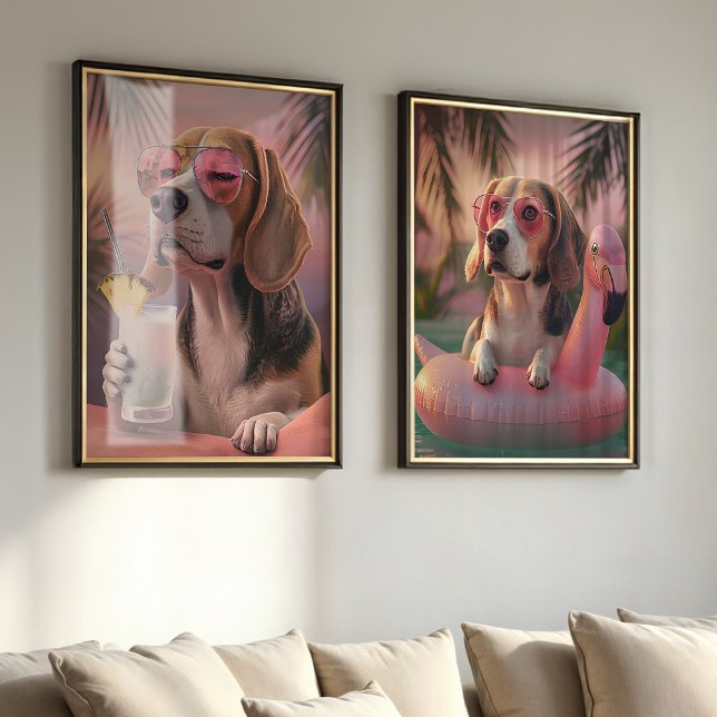 Beagle Tropical Summer Vibes Pet Portrait  Wall Art Sets (Creator Uploaded)