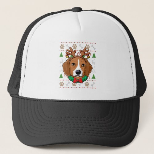 Beagle Ugly Christmas Reindeer Antlers Xmas Girls  Trucker Hat