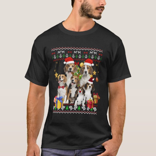 Beagle Ugly Christmas Sweater Santa Hat Gift (Front)