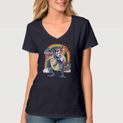 Beagle Unicorn Riding Dinosaur T rex Girls Kids Bo T_Shirt