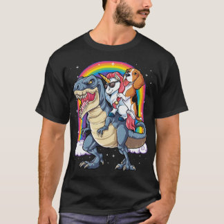 Beagle Unicorn Riding Dinosaur T rex T-Shirt