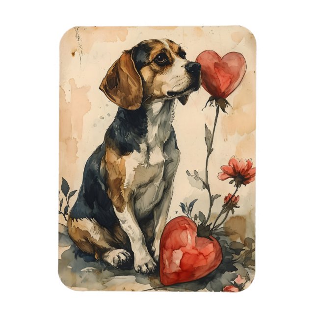 Beagle Vintage Valentine's Day  Magnet (Vertical)