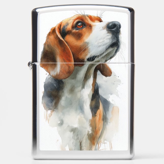 Beagle watercolor portrait zippo lighter (Front)