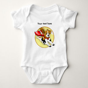 Beagle wearing a superhero cape baby bodysuit
