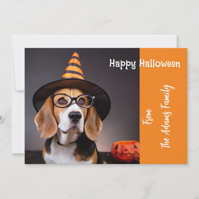 Beagle Wearing Eye Glasses & Witches Hat Flat Card (Front)