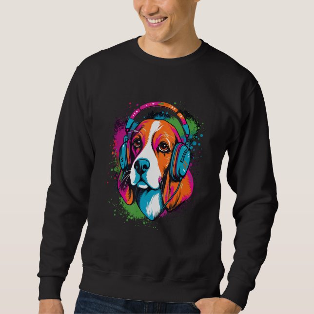 Beagle wearing headphones colorful illustration sweatshirt (Front)