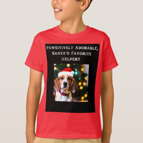 Beagle wearing Santa hat on T_shirt