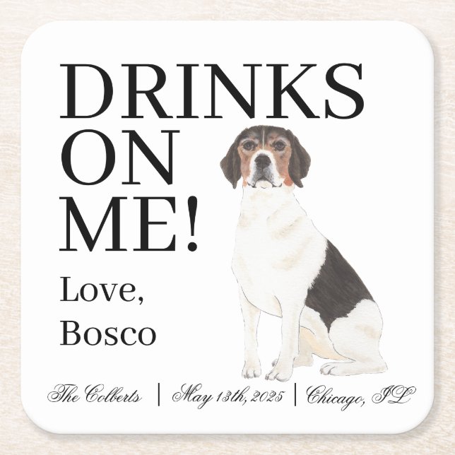 Beagle Wedding Square Paper Coaster (Front)